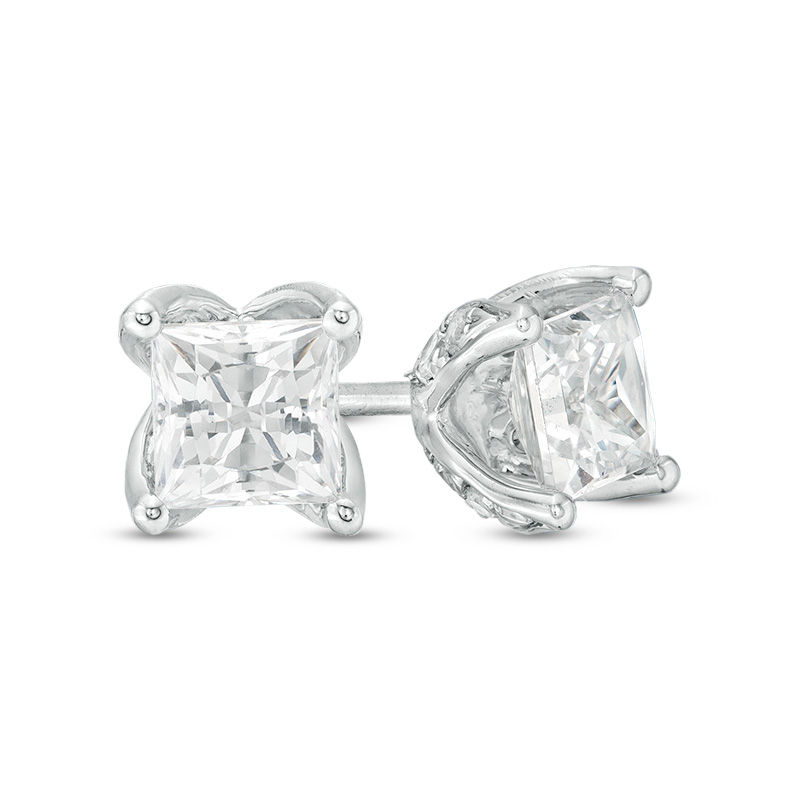 Love's Destiny by Zales 1 CT. T.W. Certified Princess-Cut Diamond Solitaire Stud Earrings in 14K White Gold (I/I2)