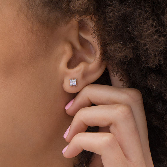Love's Destiny by Zales 1 CT. T.W. Certified Princess-Cut Diamond Solitaire  Stud Earrings in 14K White Gold (I/I2)