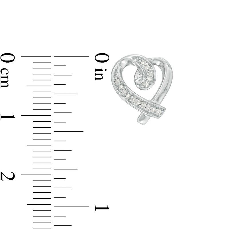Main Image 3 of 1/10 CT. T.W. Diamond Tilted Ribbon Heart Stud Earrings in Sterling Silver
