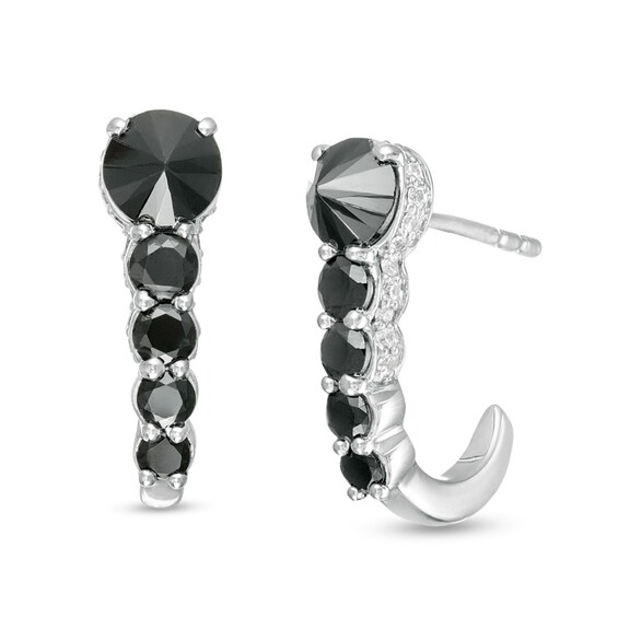 1 CT. T.w. Enhanced Black and White Diamond J-Hoop Earrings in 10K White Gold