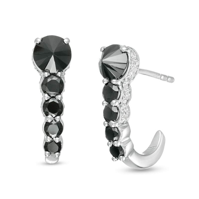 Main Image 1 of 1 CT. T.W. Enhanced Black and White Diamond J-Hoop Earrings in 10K White Gold