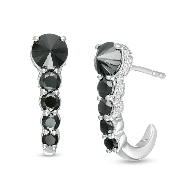 1 CT. T.W. Enhanced Black and White Diamond J-Hoop Earrings in 10K White Gold