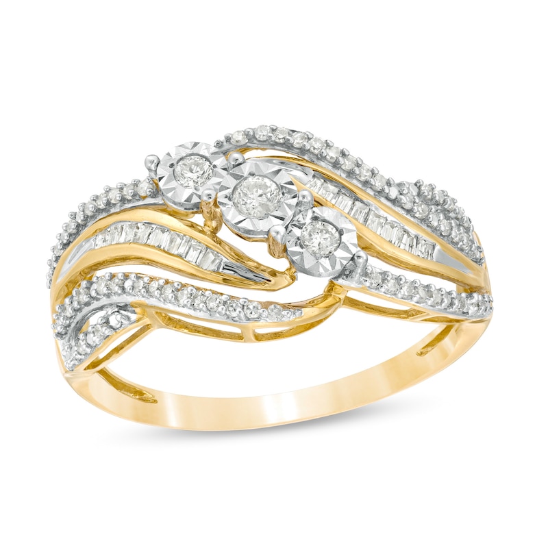 1/4 CT. T.W. Diamond Three Stone Bypass Ring in 10K Gold