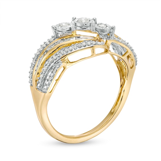 1/4 CT. T.w. Diamond Three Stone Bypass Ring 10K Gold