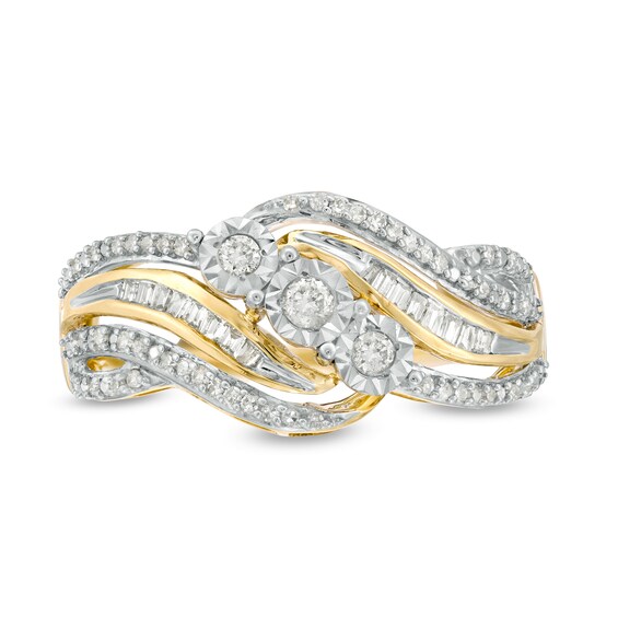 1/4 CT. T.w. Diamond Three Stone Bypass Ring 10K Gold