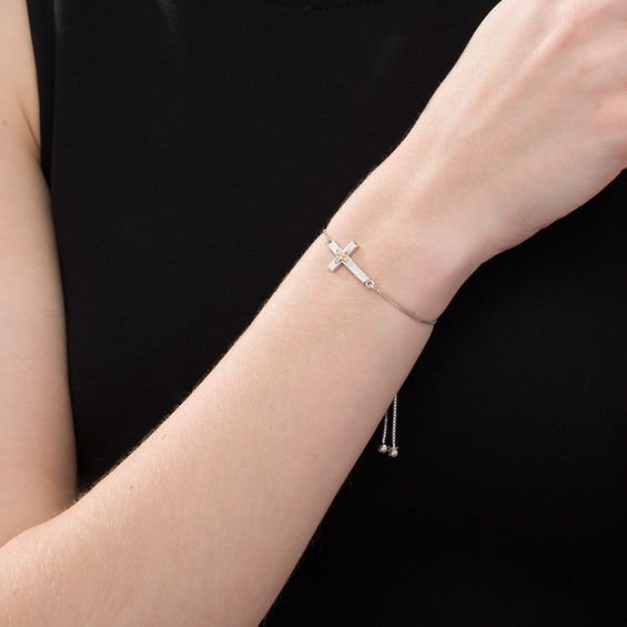 Black Hills Gold Brushed Sideways Cross Bolo Bracelet in Sterling Silver - 9.0"