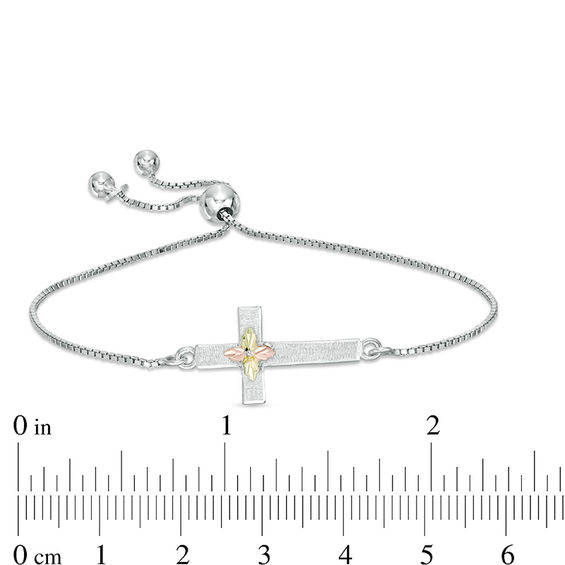 Black Hills Gold Brushed Sideways Cross Bolo Bracelet in Sterling Silver - 9.0"