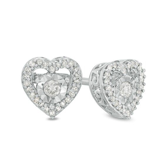 1/6 CT. T.w. Diamond Heart Stud Earrings in Sterling Silver