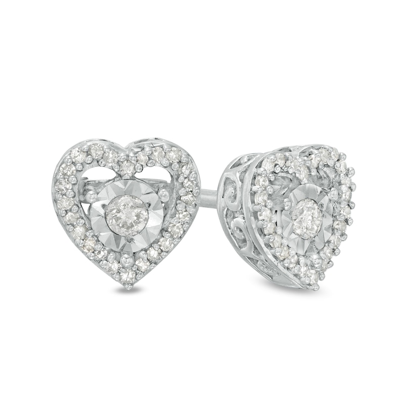 Main Image 1 of 1/6 CT. T.W. Diamond Heart Stud Earrings in Sterling Silver