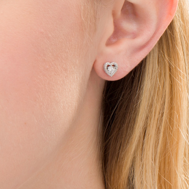 Main Image 2 of 1/6 CT. T.W. Diamond Heart Stud Earrings in Sterling Silver