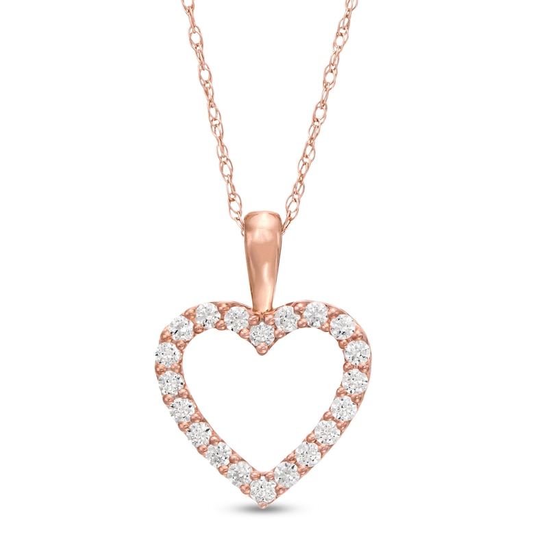 1/4 CT. T.W. Diamond Heart Outline Drop Pendant in 10K Rose Gold