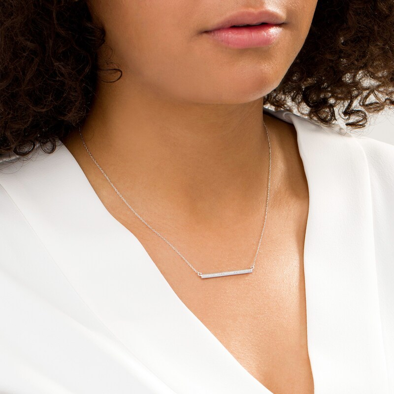 Main Image 2 of Diamond Accent Horizontal Bar Necklace in Sterling Silver