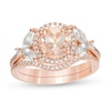 Thumbnail Image 1 of 7.0mm Morganite, Lab-Created White Sapphire and 1/6 CT. T.W. Diamond Frame Floral Bridal Set in 10K Rose Gold