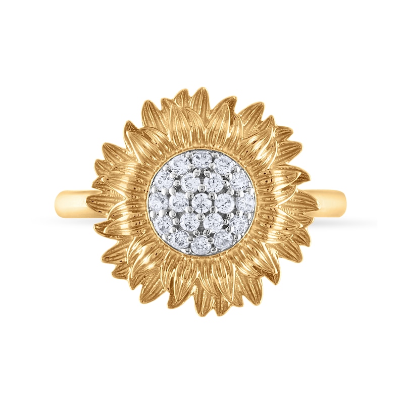 Main Image 4 of 1/5 CT. T.W. Diamond Sunflower Ring in 10K Gold