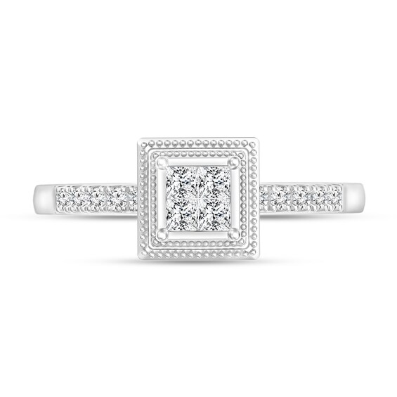 1/4 CT. T.W. Princess-Cut Quad Diamond Vintage-Style Promise Ring in Sterling Silver