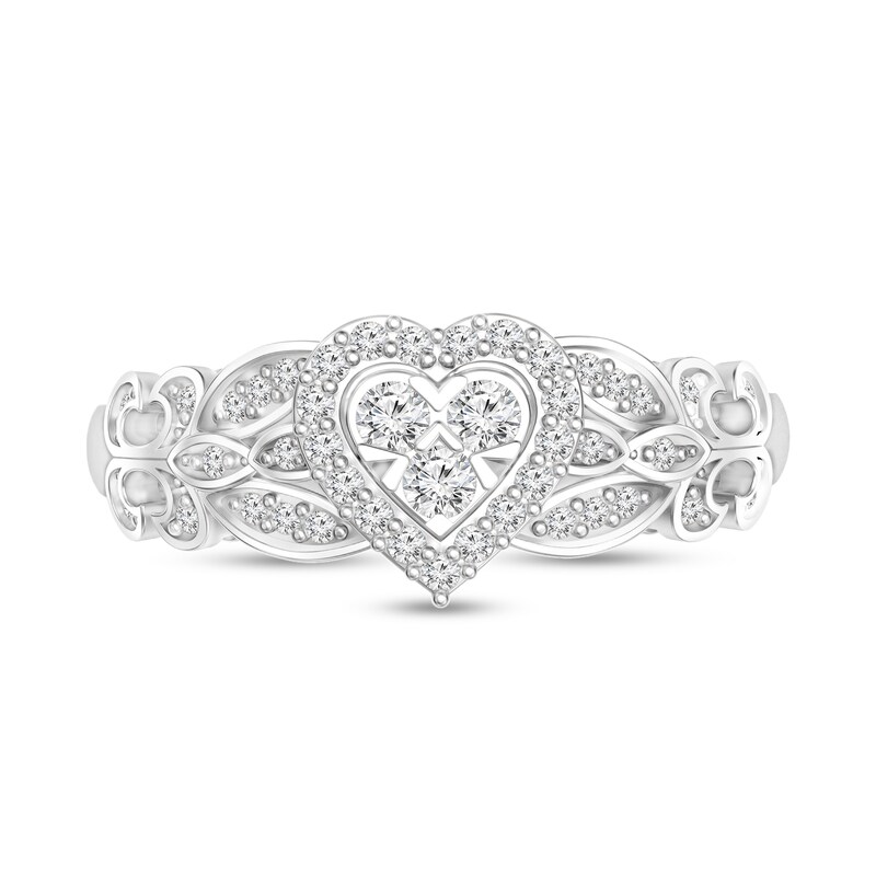 1/4 CT. T.W. Composite Diamond Heart Frame Promise Ring in Sterling Silver