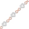 Thumbnail Image 1 of 1/10 CT. T.W. Diamond Alternating Heart and Infinity Link Bracelet in Sterling Silver and 10K Rose Gold - 7.25"