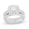 Thumbnail Image 1 of 1-1/2 CT. T.W. Diamond Double Cushion Frame Three Piece Bridal Set in 10K White Gold
