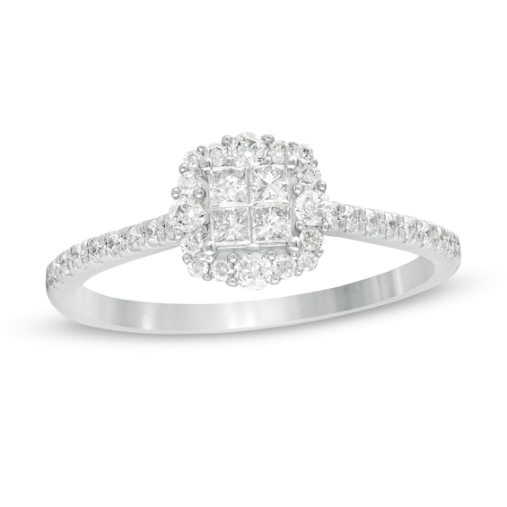 3/8 CT. T.w. Princess-Cut Quad Diamond Frame Engagement Ring in 10K White Gold