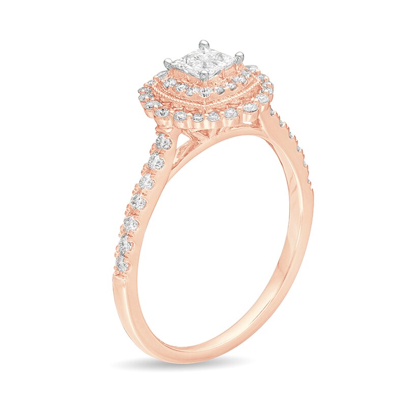 1/2 CT. T.W. Princess-Cut Quad Diamond Frame Vintage-Style Engagement Ring in 10K Rose Gold