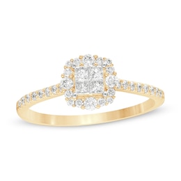 3/8 CT. T.W. Princess-Cut Quad Diamond Frame Engagement Ring in 10K Gold