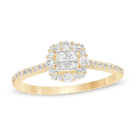 3/8 CT. T.w. Princess-Cut Quad Diamond Frame Engagement Ring in 10K Gold