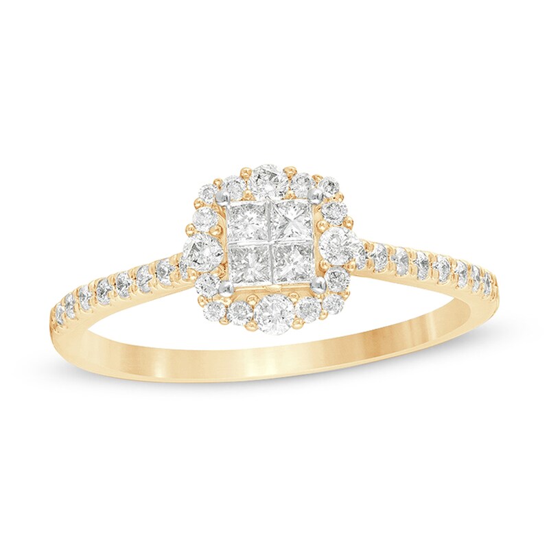 Main Image 1 of 3/8 CT. T.W. Princess-Cut Quad Diamond Frame Engagement Ring in 10K Gold