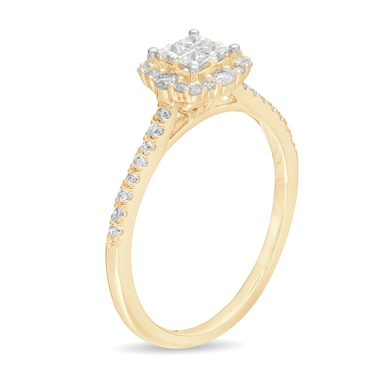 Main Image 2 of 3/8 CT. T.W. Princess-Cut Quad Diamond Frame Engagement Ring in 10K Gold
