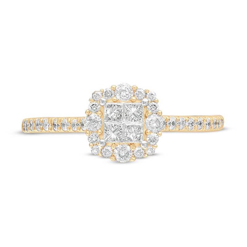 Main Image 3 of 3/8 CT. T.W. Princess-Cut Quad Diamond Frame Engagement Ring in 10K Gold