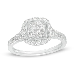 1/2 CT. T.W. Princess-Cut Quad Diamond Square Frame Vintage-Style Engagement Ring in 10K White Gold