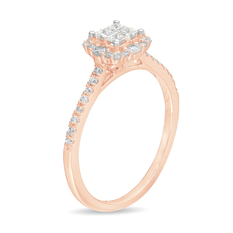 Main Image 2 of 3/8 CT. T.W. Princess-Cut Quad Diamond Frame Engagement Ring in 10K Rose Gold
