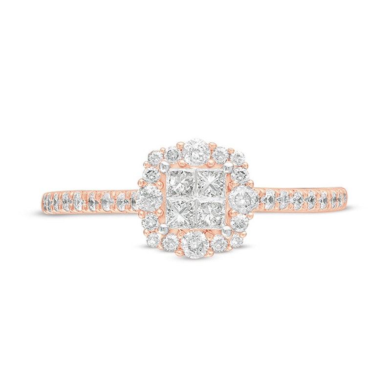 Main Image 3 of 3/8 CT. T.W. Princess-Cut Quad Diamond Frame Engagement Ring in 10K Rose Gold