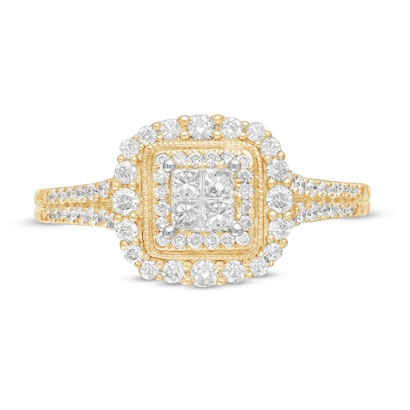 Main Image 3 of 1/2 CT. T.W. Princess-Cut Quad Diamond Square Frame Vintage-Style Engagement Ring in 10K Gold