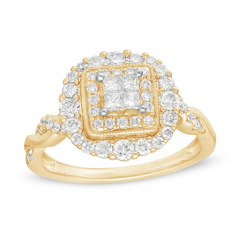 3/4 CT. T.W. Princess-Cut Quad Diamond Double Frame Twist Shank Vintage-Style Engagement Ring in 10K Gold