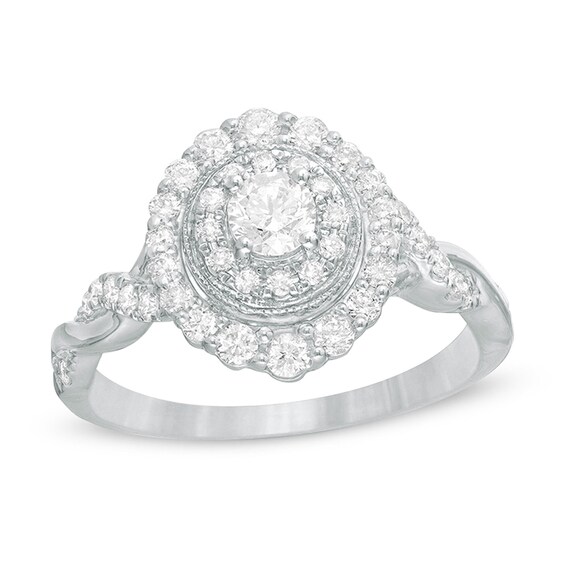 3/4 CT. T.W. Diamond Double Frame Twist Shank Vintage-Style Engagement Ring in 10K White Gold 3/4 CT. T.W. Diamond Double Frame Twist Shank Vintage-Style Engagement Ring in 10K White Gold