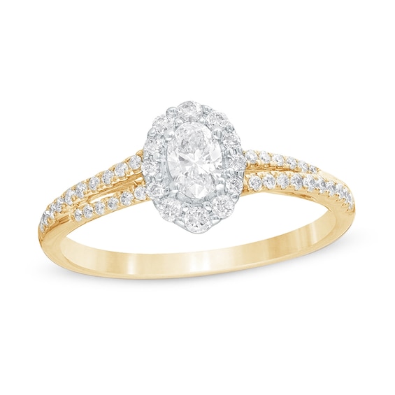 1/2 CT. T.w. Oval Diamond Frame Split Shank Engagement Ring in 10K Gold