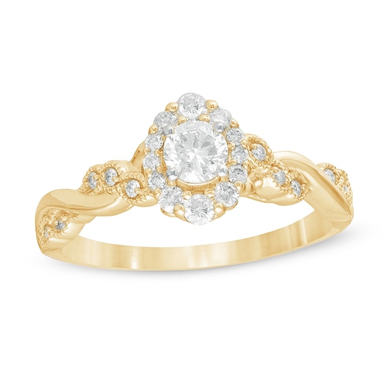 1/2 CT. T.w. Diamond Frame Vintage-Style Twist Shank Engagement Ring in 10K Gold