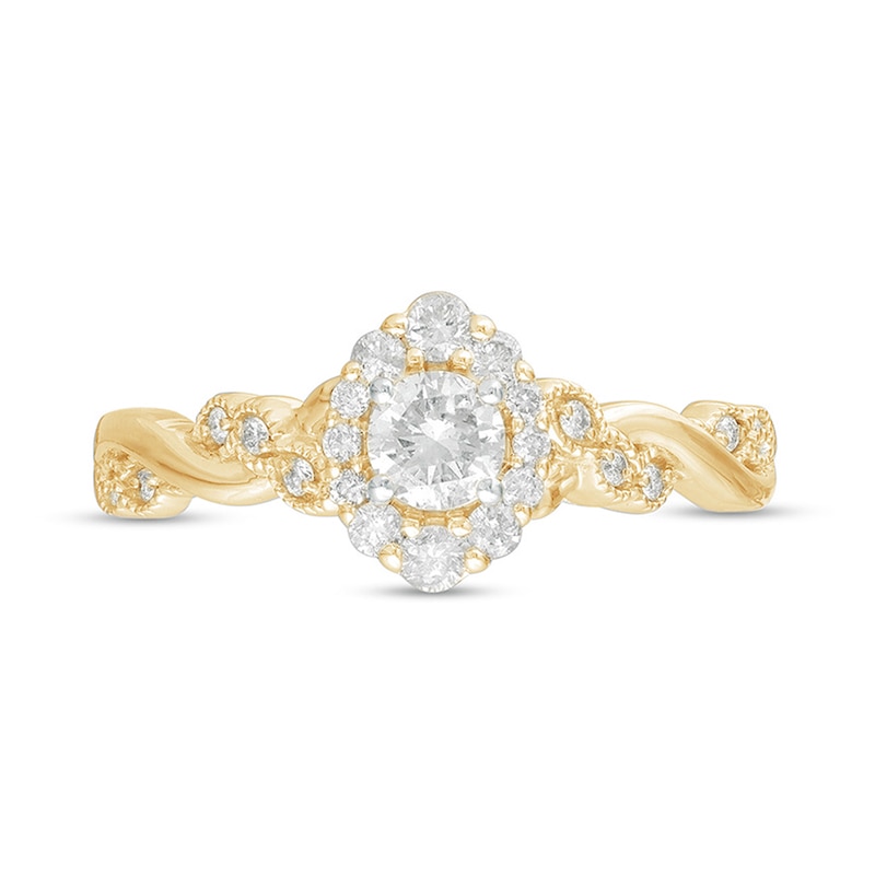 1/2 CT. T.W. Diamond Frame Vintage-Style Twist Shank Engagement Ring in 10K Gold