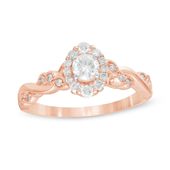 1/2 CT. T.w. Diamond Frame Vintage-Style Twist Shank Engagement Ring in 10K Rose Gold