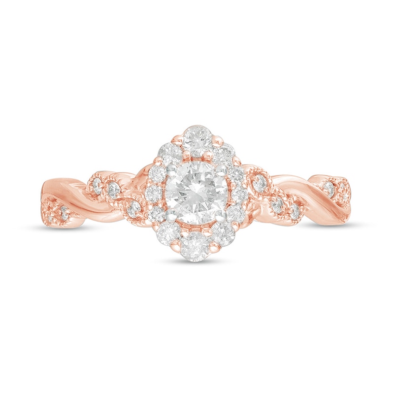 1/2 CT. T.W. Diamond Frame Vintage-Style Twist Shank Engagement Ring in 10K Rose Gold