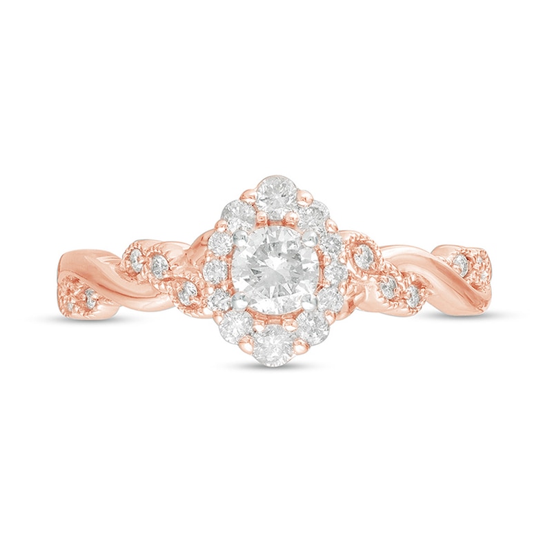 1/2 CT. T.W. Diamond Frame Vintage-Style Twist Shank Engagement Ring in ...