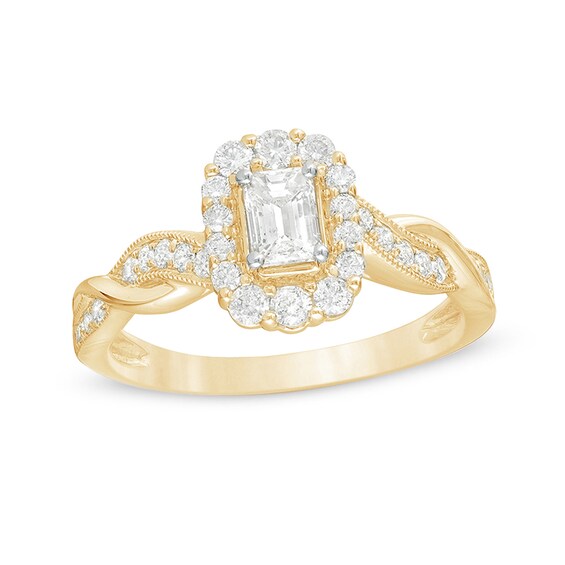 3/4 CT. T.W. Emerald-Cut Diamond Frame Twist Shank Vintage-Style Engagement Ring in 10K Gold 3/4 CT. T.W. Emerald-Cut Diamond Frame Twist Shank Vintage-Style Engagement Ring in 10K Gold