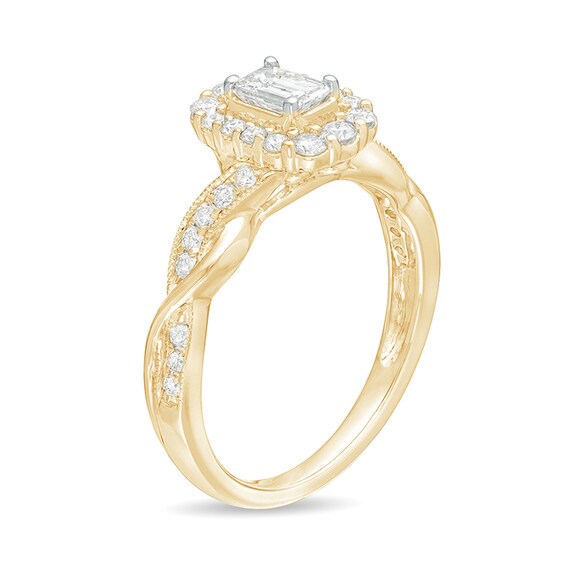 3/4 CT. T.W. Emerald-Cut Diamond Frame Twist Shank Vintage-Style Engagement Ring in 10K Gold 3/4 CT. T.W. Emerald-Cut Diamond Frame Twist Shank Vintage-Style Engagement Ring in 10K Gold