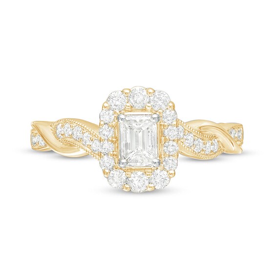 3/4 CT. T.W. Emerald-Cut Diamond Frame Twist Shank Vintage-Style Engagement Ring in 10K Gold 3/4 CT. T.W. Emerald-Cut Diamond Frame Twist Shank Vintage-Style Engagement Ring in 10K Gold