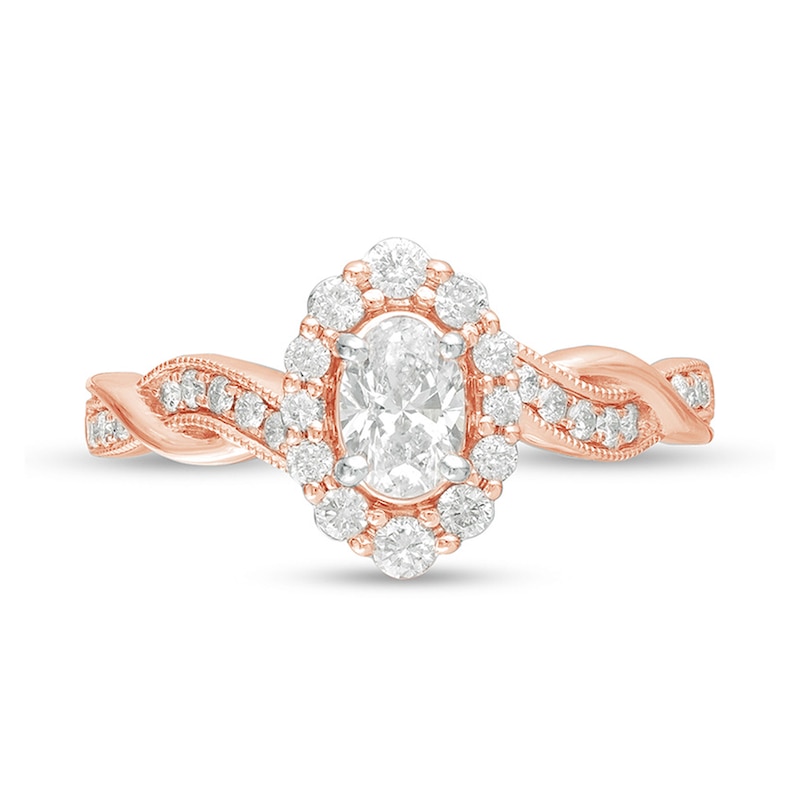 3/4 CT. T.W. Oval Diamond Frame Twist Shank Vintage-Style Engagement Ring in 10K Rose Gold
