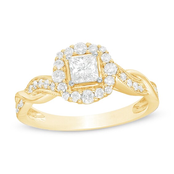 3/4 CT. T.W. Princess-Cut Diamond Frame Twist Shank Vintage-Style Engagement Ring in 10K Gold 3/4 CT. T.W. Princess-Cut Diamond Frame Twist Shank Vintage-Style Engagement Ring in 10K Gold