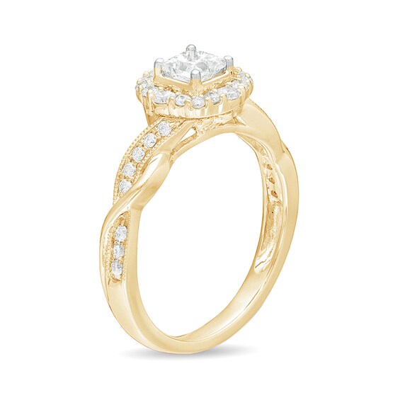 3/4 CT. T.W. Princess-Cut Diamond Frame Twist Shank Vintage-Style Engagement Ring in 10K Gold 3/4 CT. T.W. Princess-Cut Diamond Frame Twist Shank Vintage-Style Engagement Ring in 10K Gold