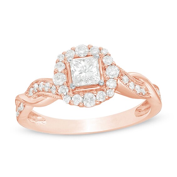 3/4 CT. T.W. Princess-Cut Diamond Frame Twist Shank Vintage-Style Engagement Ring in 10K Rose Gold 3/4 CT. T.W. Princess-Cut Diamond Frame Twist Shank Vintage-Style Engagement Ring in 10K Rose Gold