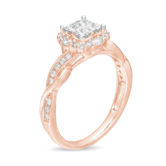 3/4 CT. T.W. Princess-Cut Quad Diamond Frame Twist Shank Vintage-Style Engagement Ring in 10K Rose Gold 3/4 CT. T.W. Princess-Cut Quad Diamond Frame Twist Shank Vintage-Style Engagement Ring in 10K Rose Gold
