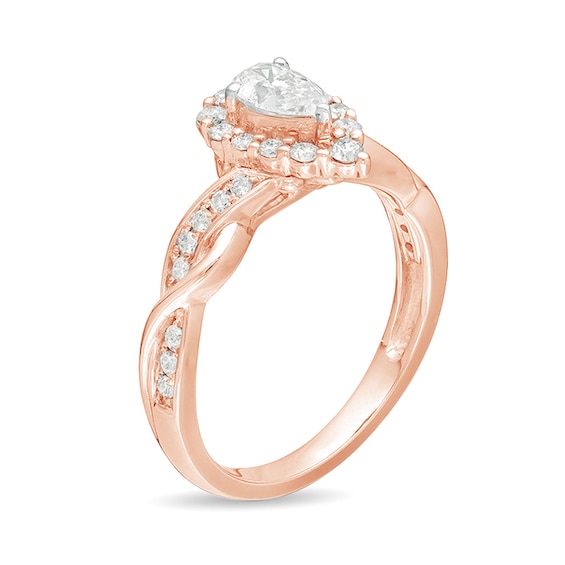 3/4 CT. T.w. Pear-Shaped Diamond Frame Twist Shank Engagement Ring in 10K Rose Gold